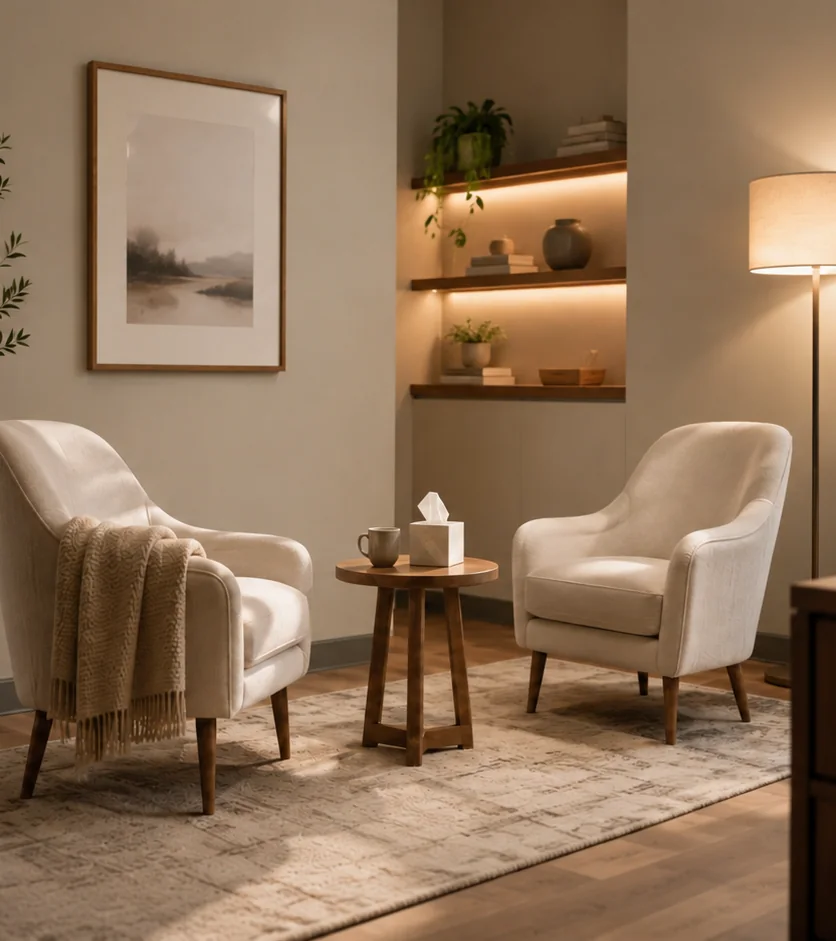 Ruhiger psychotherapeutischer Praxisraum